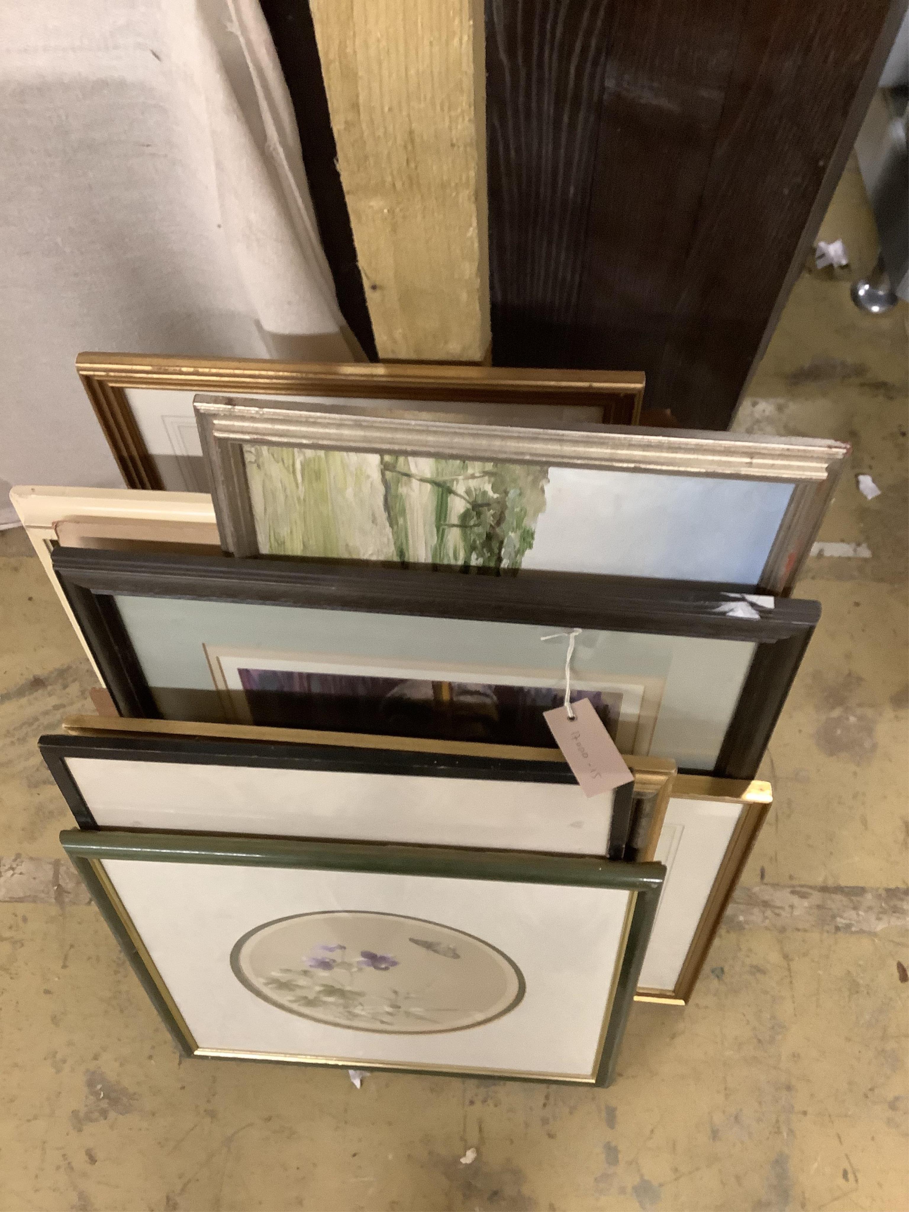 Assorted watercolours, oils, prints and embroidery. Condition - fair